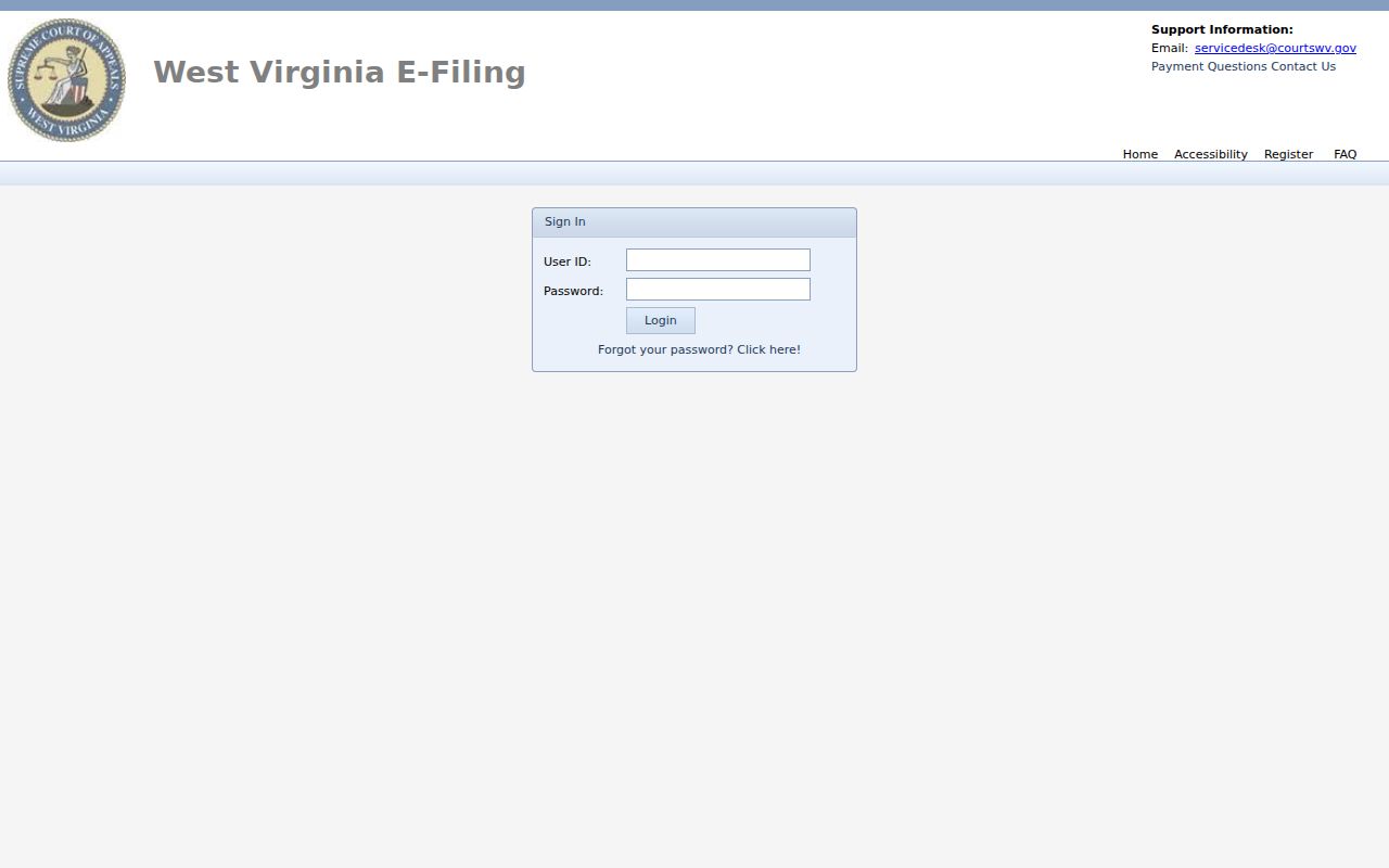 Calhoun County court dates source showing the e-file sign-in boundary