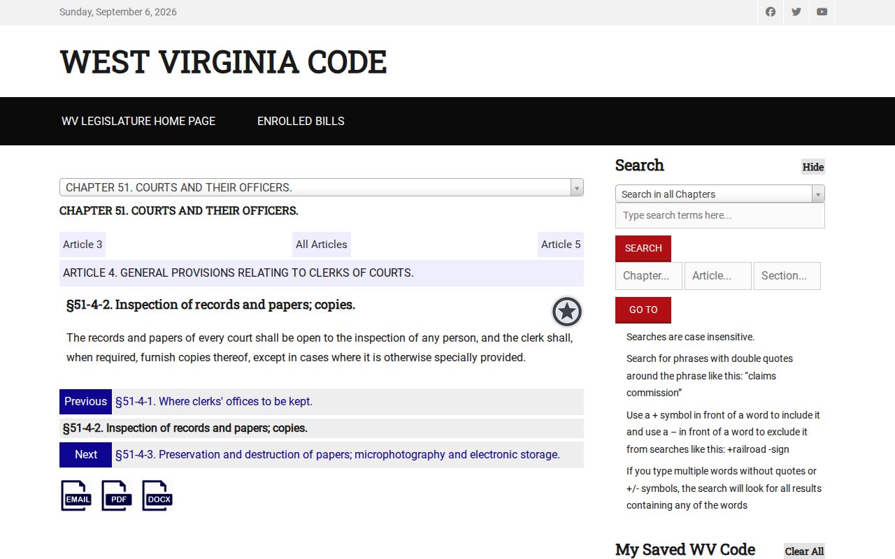 West Virginia statute for Calhoun County court record access